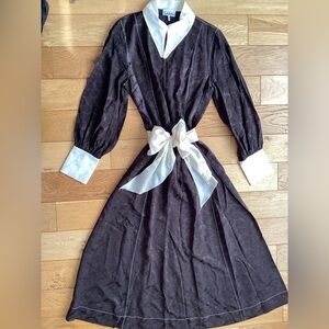 Ganni Chocolate maxi Dress with Cream Details